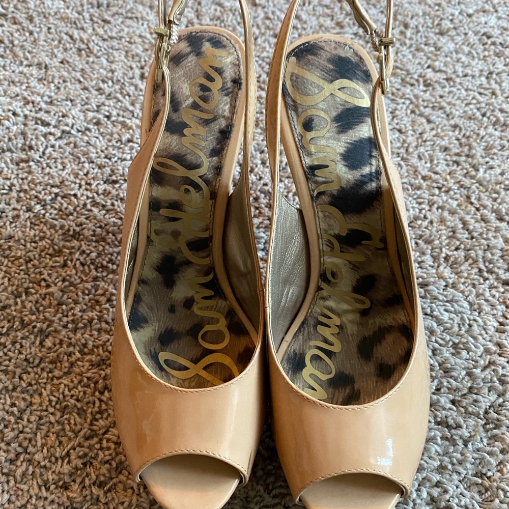 Sam Edelman sling back platform pumps.